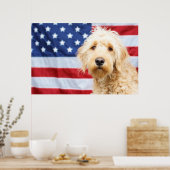 Goldendoodle With American Flag ポスター (キッチン)
