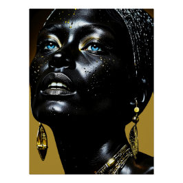 Goldene Eleganz: Schwarze Schönheit mit Schmuck ポスター