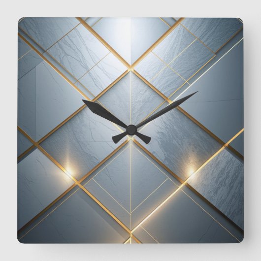 Goldene Geometrie Marmor Luxus Muster スクエア壁時計 (正面)