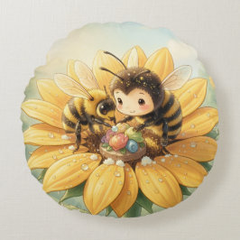 Goldene Hummel im Blütentanz1 ラウンドクッション