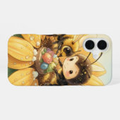 Goldene Hummel im Blütentanz1 iPhone 16ケース (裏面横)