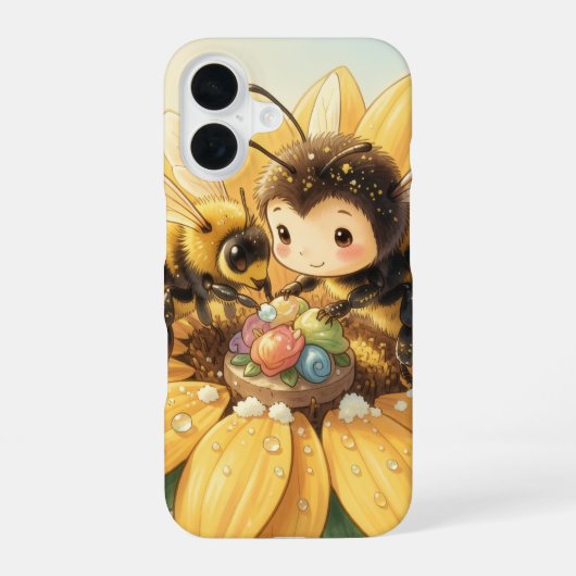 Goldene Hummel im Blütentanz1 iPhone 16ケース (裏面)