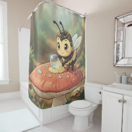 Goldene Hummel im Blütentanz シャワーカーテン