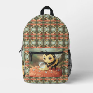 Goldene Hummel im Blütentanz  プリントバックパック