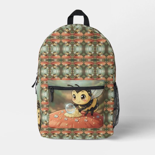 Goldene Hummel im Blütentanz プリントバックパック (正面)