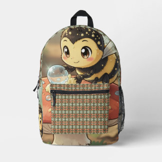 Goldene Hummel im Blütentanz  プリントバックパック