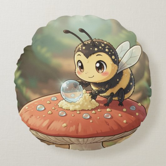 Goldene Hummel im Blütentanz  ラウンドクッション (正面)