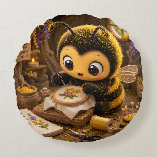 Goldene Hummel im Blütentanz.11 ラウンドクッション (正面)