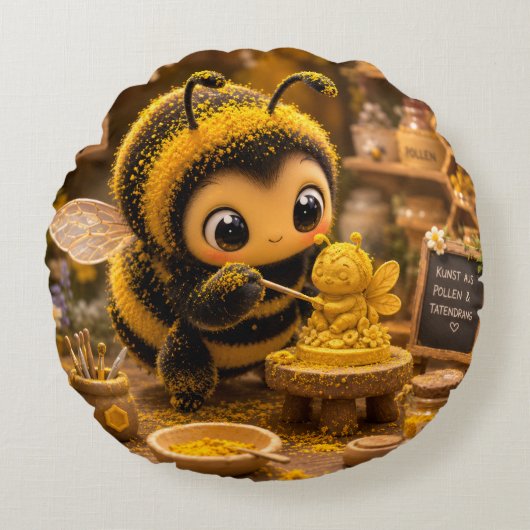 Goldene Hummel im Blütentanz.12 ラウンドクッション (正面)