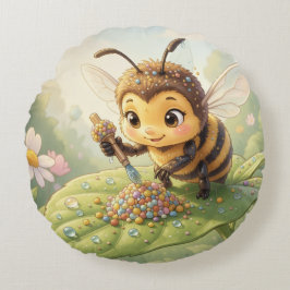 Goldene Hummel im Blütentanz.2 ラウンドクッション
