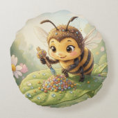 Goldene Hummel im Blütentanz.2 ラウンドクッション (裏面)