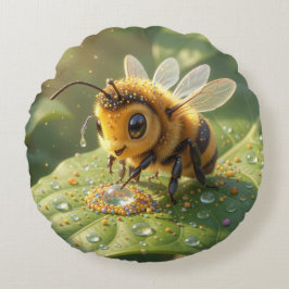 Goldene Hummel im Blütentanz.5 ラウンドクッション