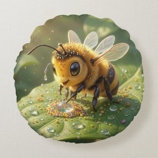 Goldene Hummel im Blütentanz.5 ラウンドクッション (正面)