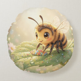 Goldene Hummel im Blütentanz.6 ラウンドクッション