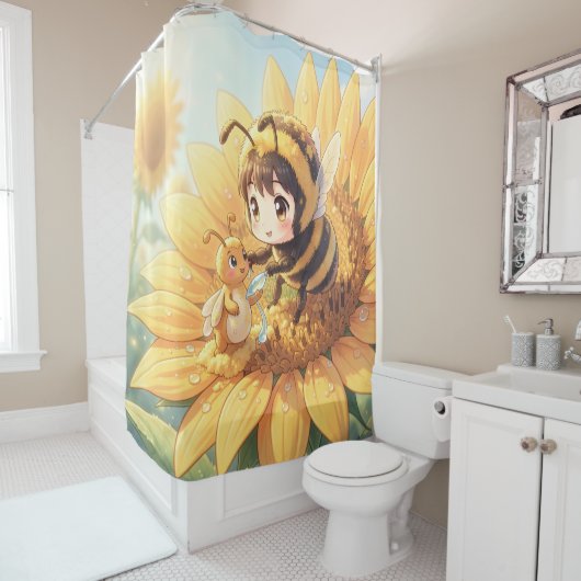 Goldene Hummel im Blütentanz.7 シャワーカーテン (インサイチュ)