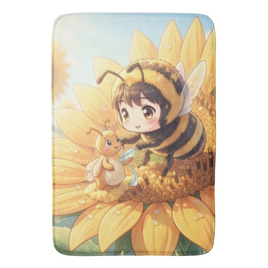 Goldene Hummel im Blütentanz.7 バスマット (正面縦)