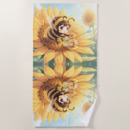 Goldene Hummel im Blütentanz.7 ビーチタオル
