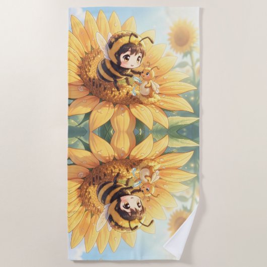 Goldene Hummel im Blütentanz.7 ビーチタオル (正面)
