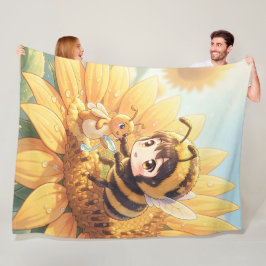 Goldene Hummel im Blütentanz.7 フリースブランケット