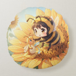 Goldene Hummel im Blütentanz.7 ラウンドクッション