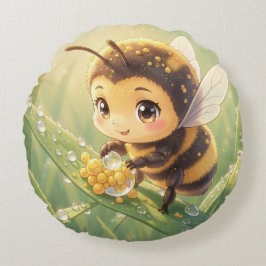 Goldene Hummel im Blütentanz.8 ラウンドクッション