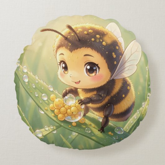 Goldene Hummel im Blütentanz.8 ラウンドクッション (正面)