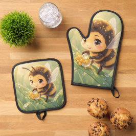 Goldene Hummel im Blütentanz.8 鍋つかみ&鍋敷きセット