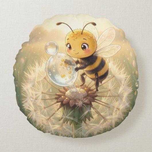 Goldene Hummel im Blütentanz.9 ラウンドクッション (正面)