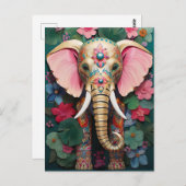 goldener Elefant mit bunten Blumen ポストカード (正面/裏面)