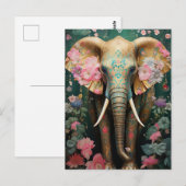 goldener Elefant mit bunten Blumen ポストカード (正面/裏面)