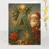 Goldenes Initial A mit Weihnachtsmann und Krone カード (黄色い花)