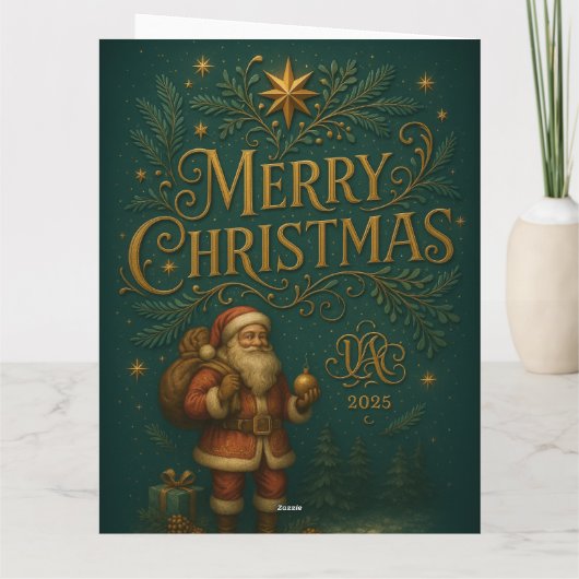  Goldenes Initial A mit Weihnachtsmann und Krone  カード (裏面)