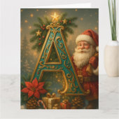  Goldenes Initial A mit Weihnachtsmann und Krone  カード (正面)