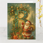 Goldenes Initial B mit Weihnachtsmann und Krone カード (黄色い花)