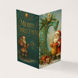  Goldenes Initial C mit Weihnachtsmann und Krone