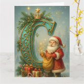 Goldenes Initial C mit Weihnachtsmann und Krone カード (黄色い花)