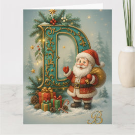 Goldenes Initial D mit Weihnachtsmann und Krone  カード