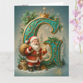 Goldenes Initial G mit Weihnachtsmann und Krone カード
