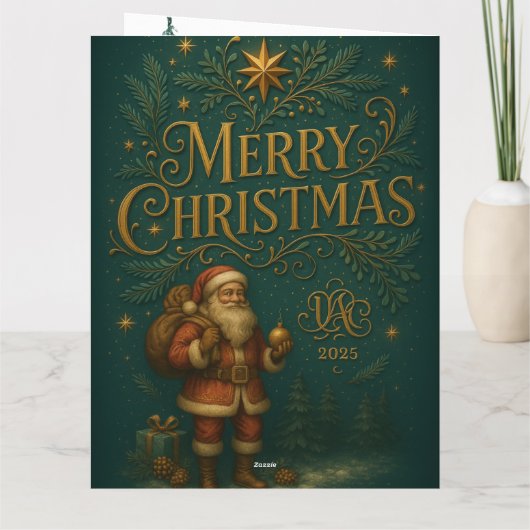  Goldenes Initial  G mit Weihnachtsmann und Krone カード (裏面)