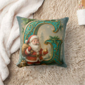  Goldenes Initial  G mit Weihnachtsmann und Krone クッション (ブランケット)