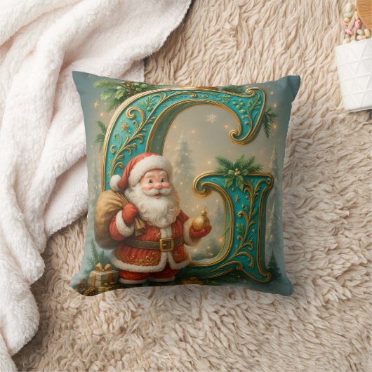  Goldenes Initial  G mit Weihnachtsmann und Krone クッション (ブランケット)