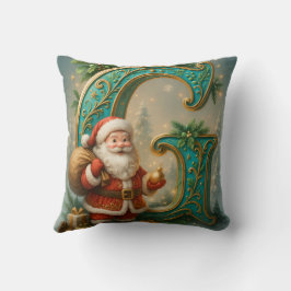 Goldenes Initial G mit Weihnachtsmann und Krone クッション