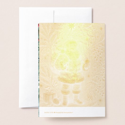  Goldenes Initial  G mit Weihnachtsmann und Krone 箔カード (裏面封筒付き)