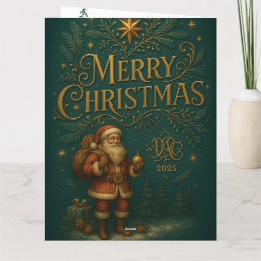  Goldenes Initial H  mit Weihnachtsmann und Krone  カード (裏面)