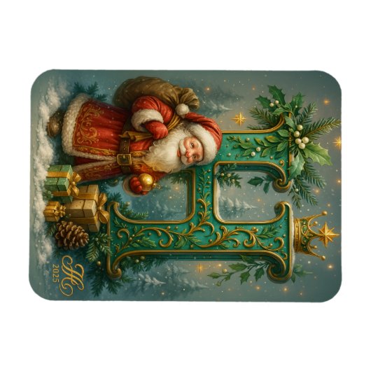 Goldenes Initial H mit Weihnachtsmann und Krone マグネット (横)
