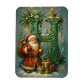  Goldenes Initial H  mit Weihnachtsmann und Krone  マグネット (縦)