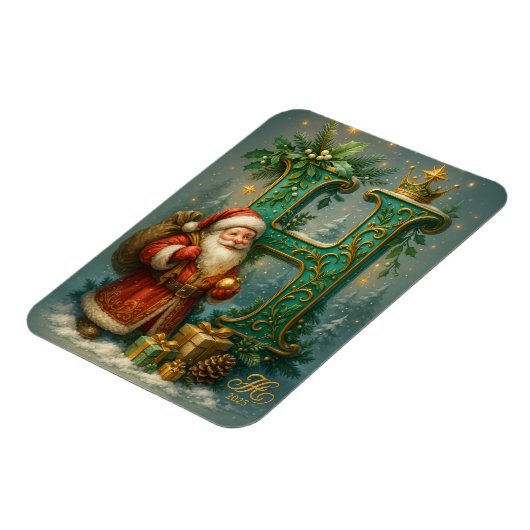  Goldenes Initial H  mit Weihnachtsmann und Krone  マグネット (左側)