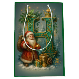  Goldenes Initial H  mit Weihnachtsmann und Krone  ミディアムペーパーバッグ