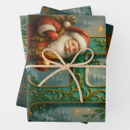 Goldenes Initial H mit Weihnachtsmann und Krone ラッピングペーパーシート
