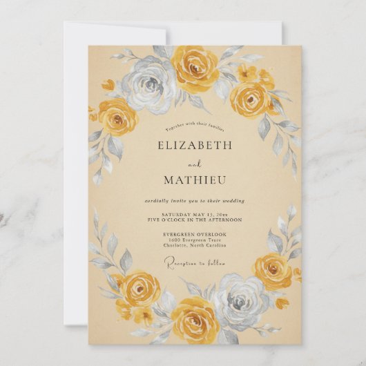 Goldenrod Grey Artistic Vintage Wedding 招待状 (正面)